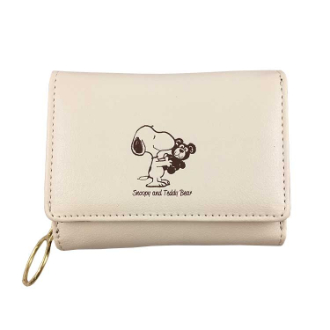 【SNOOPY】スヌーピー　ファスナー付き三つ折り財布　２トーンスヌーピー＆ベア